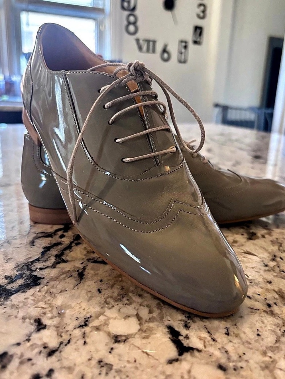 Anna Bork Patent Lace-Up Flats EU 38 Gray
